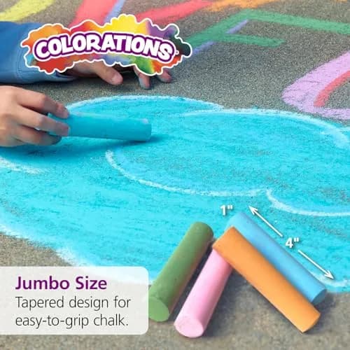 Colorations Jumbo Washable Sidewalk Chalk, 126 Pieces (4" x 1" Each) | Vibrant Colors for Outdoor Art thumbnail 5