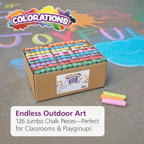 Colorations Jumbo Washable Sidewalk Chalk, 126 Pieces (4" x 1" Each) | Vibrant Colors for Outdoor Art thumbnail 7