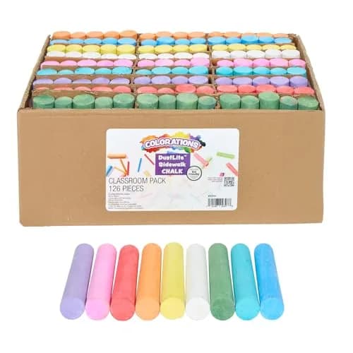Colorations Jumbo Washable Sidewalk Chalk, 126 Pieces (4" x 1" Each) | Vibrant Colors for Outdoor Art — Assorted Set