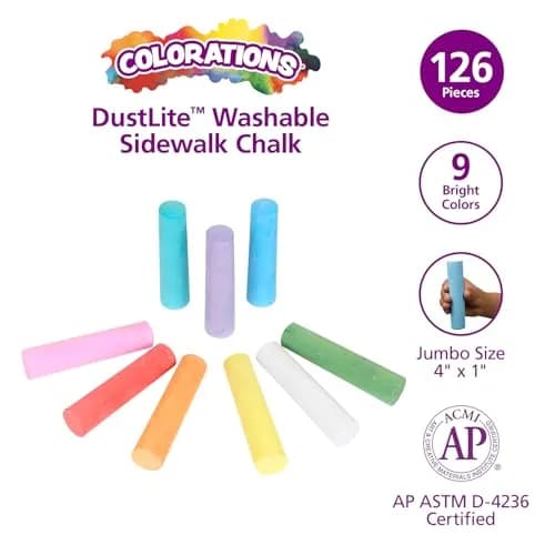 Colorations Jumbo Washable Sidewalk Chalk, 126 Pieces (4" x 1" Each) | Vibrant Colors for Outdoor Art thumbnail 3
