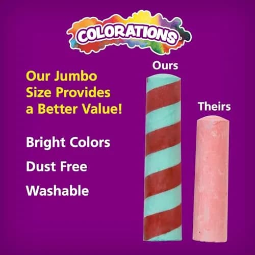 Colorations Sidewalk Chalk Jumbo Bulk Set with Patterns, 50 Pieces - Assorted Colors thumbnail 5
