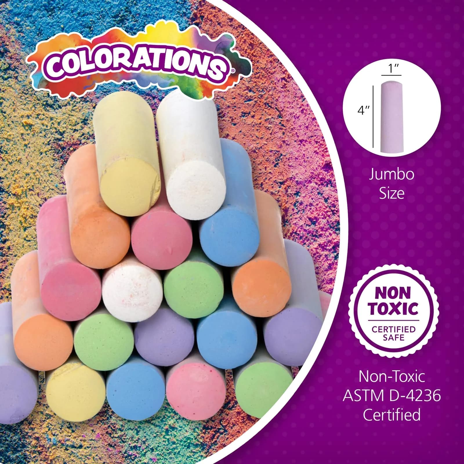 Colorations Sidewalk Chalk Jumbo Bulk Set with Patterns, 50 Pieces - Assorted Colors - view 6