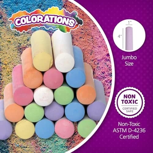 Colorations Sidewalk Chalk Jumbo Bulk Set with Patterns, 50 Pieces - Assorted Colors thumbnail 6