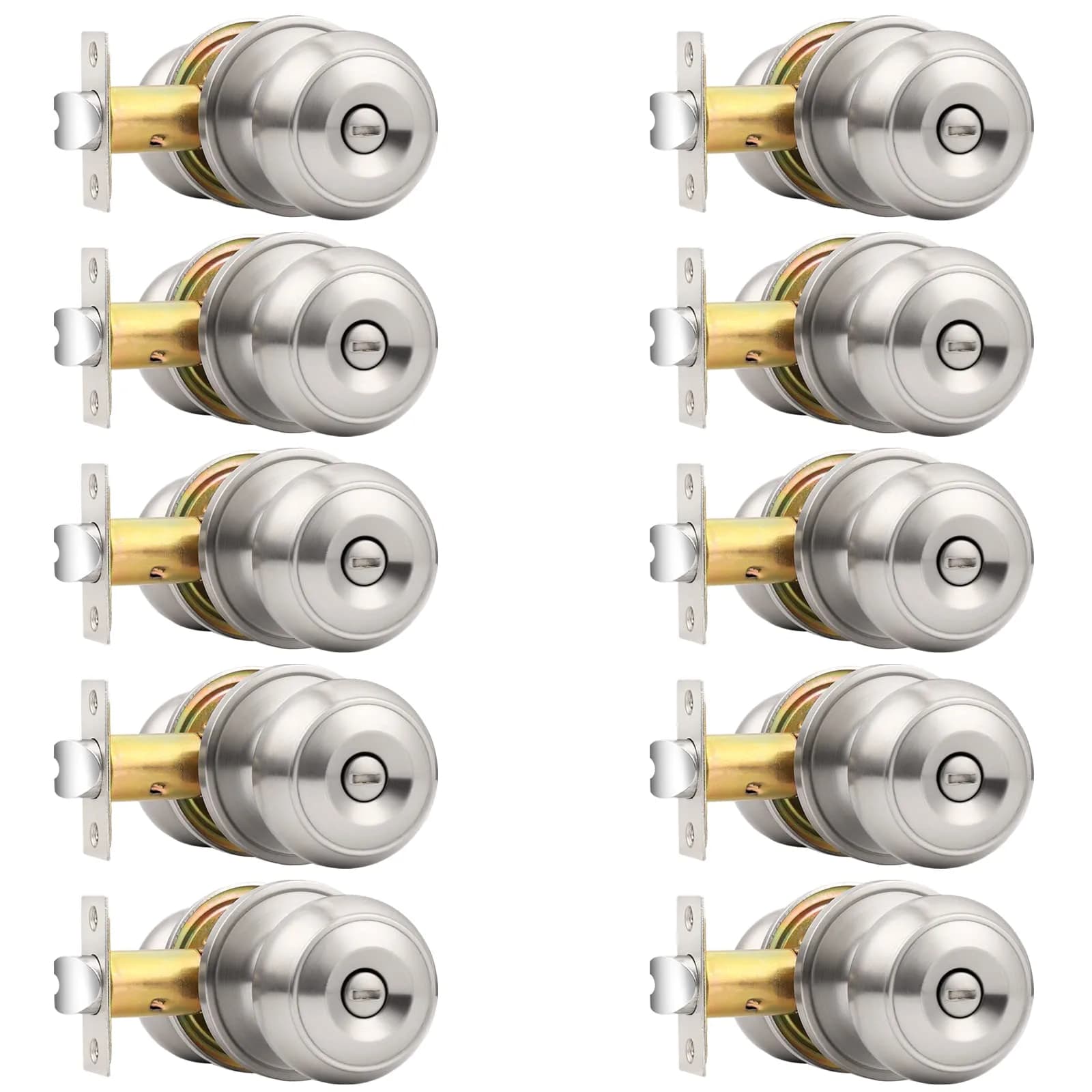 Probrico Brushed Nickel Door Knobs, Privacy Lock for Bathroom & Bedroom, 10 Pack | Easy Install, ANSI Grade 3 Certified — Brushed Nickel