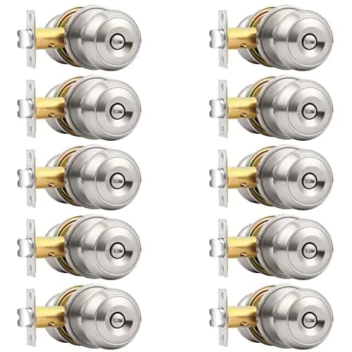 Probrico Brushed Nickel Door Knobs, Privacy Lock for Bathroom & Bedroom, 10 Pack | Easy Install, ANSI Grade 3 Certified thumbnail 1