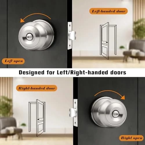 Probrico Brushed Nickel Door Knobs, Privacy Lock for Bathroom & Bedroom, 10 Pack | Easy Install, ANSI Grade 3 Certified thumbnail 5