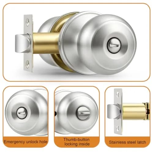 Probrico Brushed Nickel Door Knobs, Privacy Lock for Bathroom & Bedroom, 10 Pack | Easy Install, ANSI Grade 3 Certified thumbnail 7
