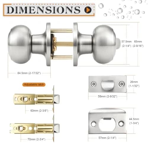 Probrico Brushed Nickel Door Knobs, Privacy Lock for Bathroom & Bedroom, 10 Pack | Easy Install, ANSI Grade 3 Certified thumbnail 8
