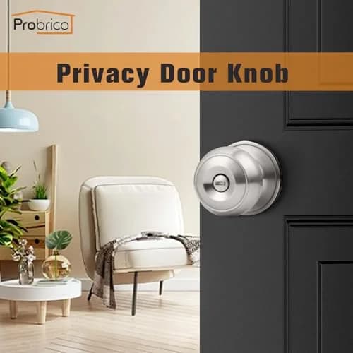 Probrico Brushed Nickel Door Knobs, Privacy Lock for Bathroom & Bedroom, 10 Pack | Easy Install, ANSI Grade 3 Certified thumbnail 2