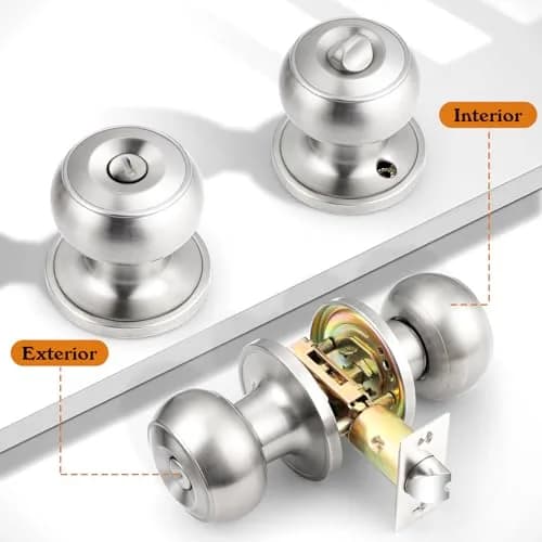 Probrico Brushed Nickel Door Knobs, Privacy Lock for Bathroom & Bedroom, 10 Pack | Easy Install, ANSI Grade 3 Certified thumbnail 3