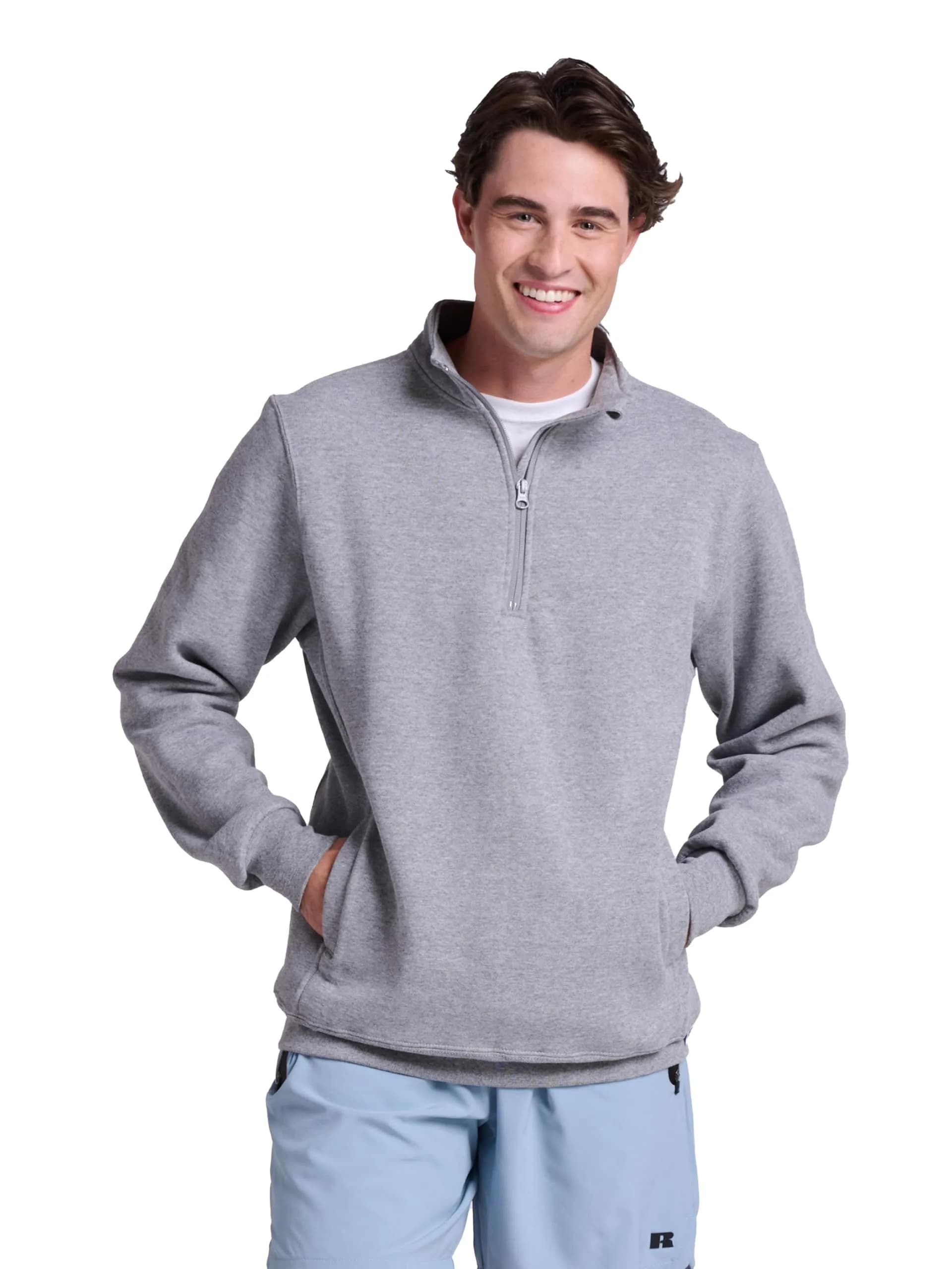 Russell Athletic Dri-Power Fleece 1/4 Zip Cadet Large | Moisture-Wicking, Stylish for Cold Weather