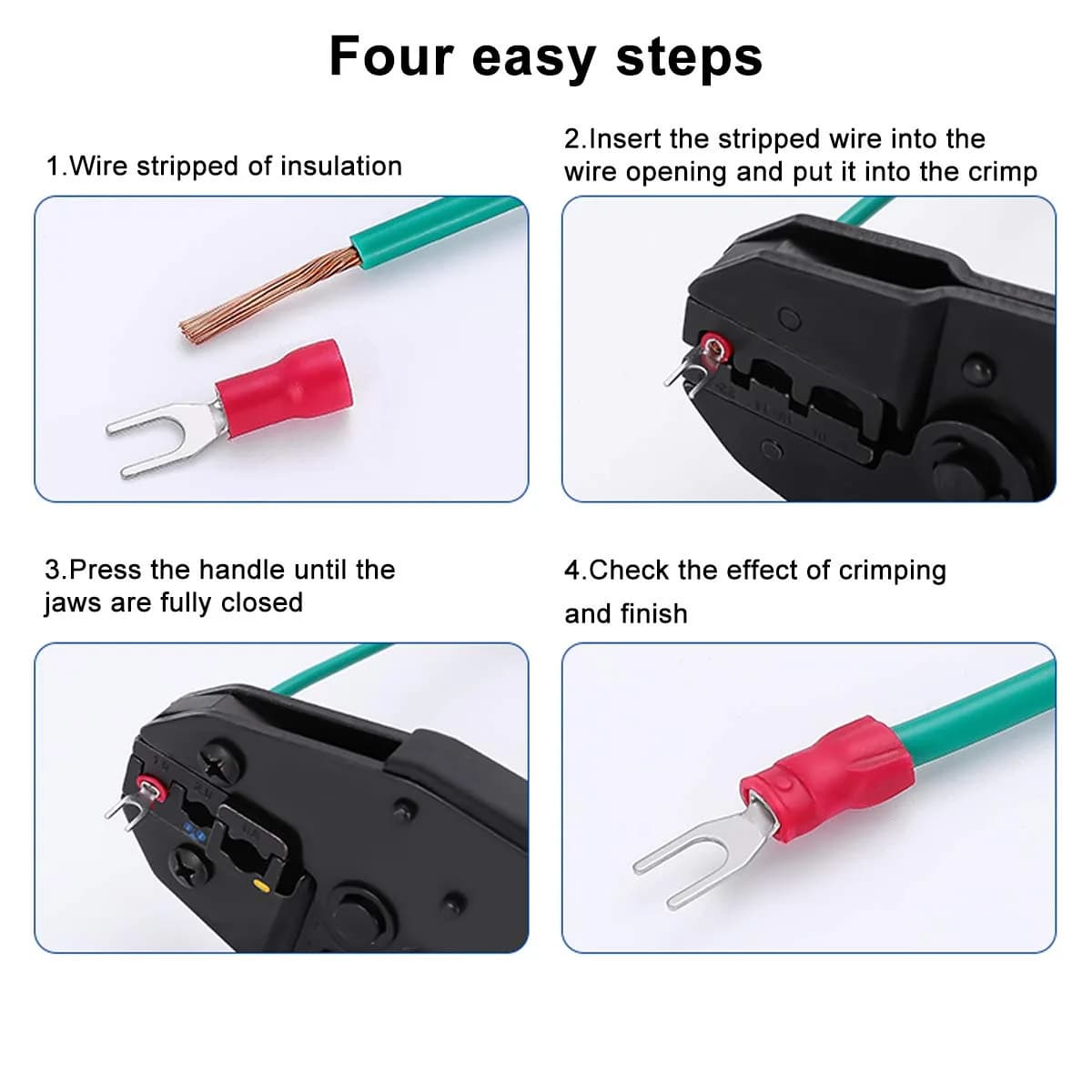 Baomain Red Fork Spade Insulated Terminal Connectors | 200-Pack, 22-16 AWG (0.5-1.5mm²), #8 Stud (4.3mm) - view 4