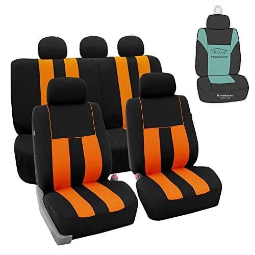 FH Group Orange Polyester Car Seat Covers - Full Set with Front & Rear, Universal Fit, Waterproof, Airbag Compatible (Full Set, Orange) thumbnail 1