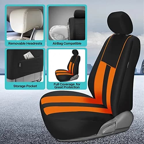FH Group Orange Polyester Car Seat Covers - Full Set with Front & Rear, Universal Fit, Waterproof, Airbag Compatible (Full Set, Orange) thumbnail 4