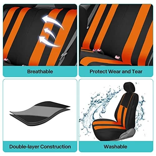 FH Group Orange Polyester Car Seat Covers - Full Set with Front & Rear, Universal Fit, Waterproof, Airbag Compatible (Full Set, Orange) thumbnail 5
