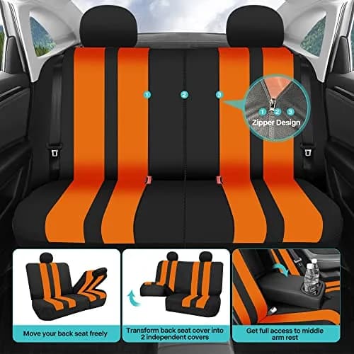 FH Group Orange Polyester Car Seat Covers - Full Set with Front & Rear, Universal Fit, Waterproof, Airbag Compatible (Full Set, Orange) thumbnail 6