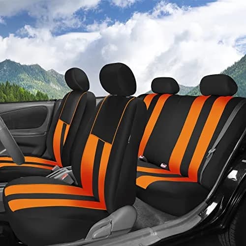 FH Group Orange Polyester Car Seat Covers - Full Set with Front & Rear, Universal Fit, Waterproof, Airbag Compatible (Full Set, Orange) thumbnail 2