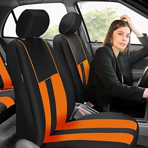 FH Group Orange Polyester Car Seat Covers - Full Set with Front & Rear, Universal Fit, Waterproof, Airbag Compatible (Full Set, Orange) thumbnail 3