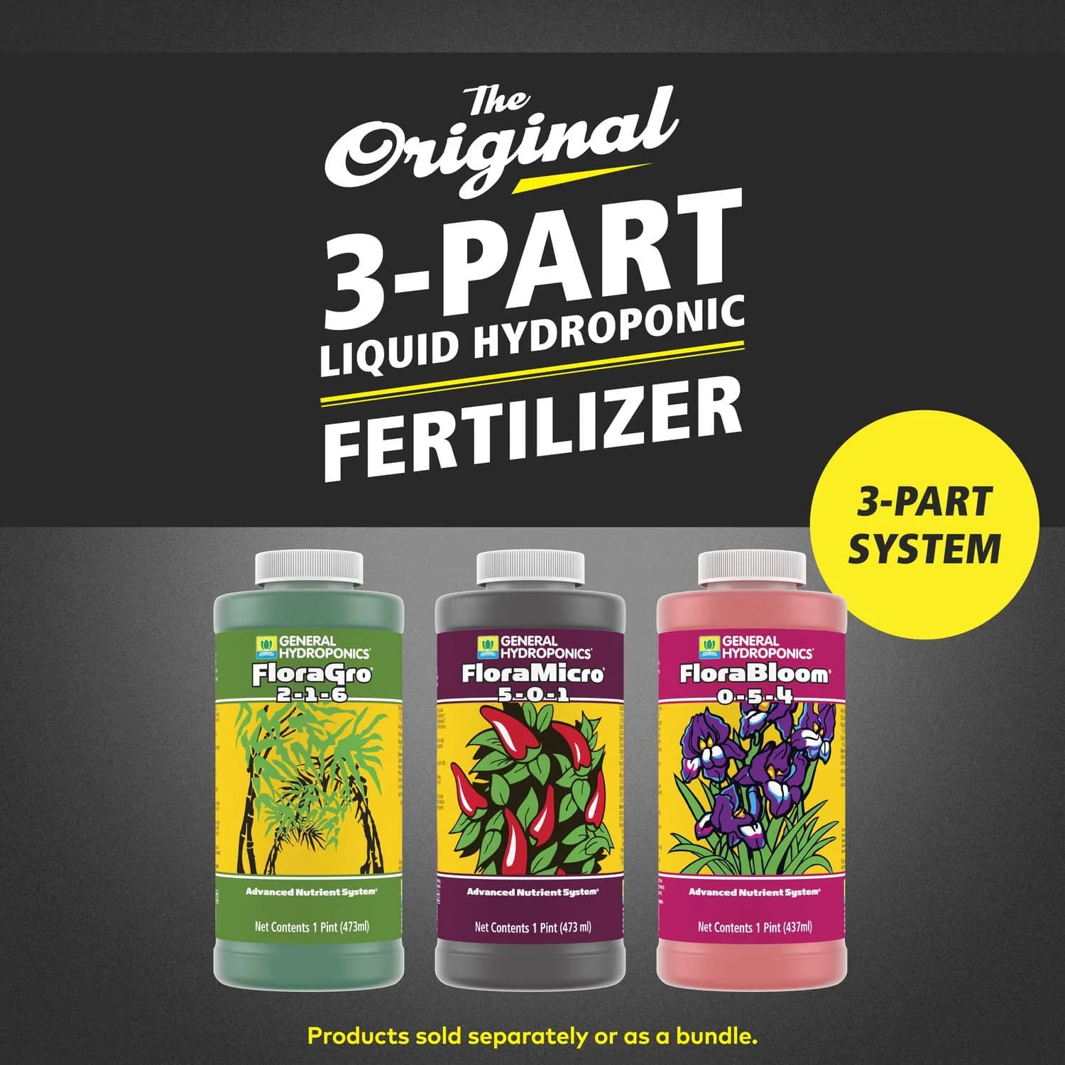 General Hydroponics Flora Series Nutrient Fertilizer System, 3-Part Bundle with FloraMicro, FloraBloom and FloraGro, 473ml (16 Fl Oz) - view 2