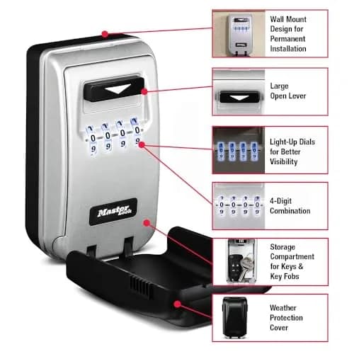 Master Lock 5425D Set Your Own Combination Wall Mount Lock Box with Light Up Dials, 6 Key Capacity, Black | Durable Metal Body & Easy Visibility thumbnail 2