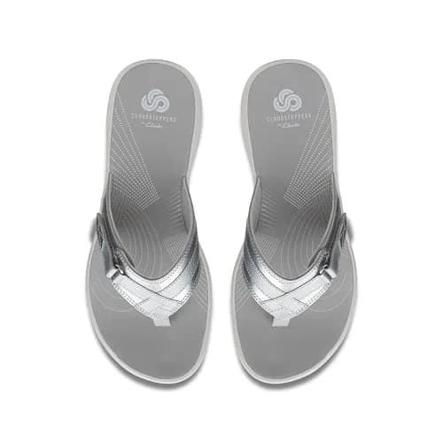 Clarks Breeze Sea Flip-Flop 9 | Silver Synthetic, Lightweight & Comfortable (70-120 chars) thumbnail 8