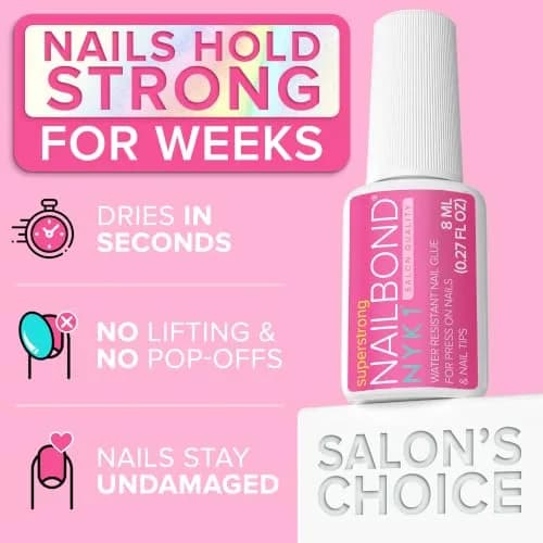 NYK1 NailBond Super Strong Nail Glue for Press On Nails, Nail Tips & Acrylics | 8ml (0.27 Fl Oz) thumbnail 6