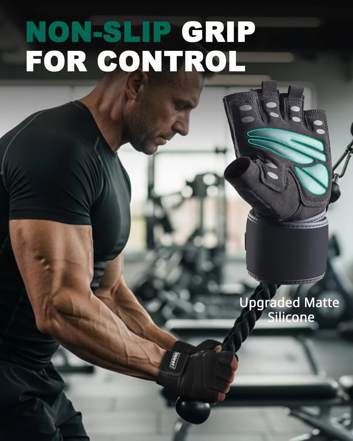 Trideer Workout Gloves with Wrist Wraps - Black-Wrist, Medium Size - view 4