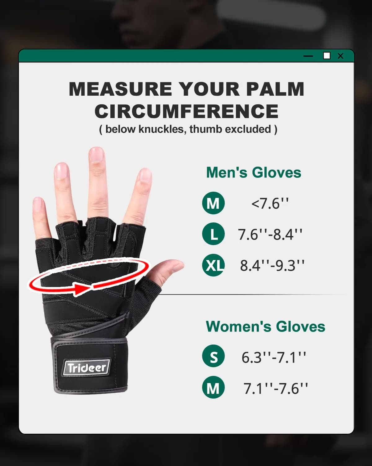 Trideer Workout Gloves with Wrist Wraps - Full Palm Protection & Extra Grips - Small - view 6