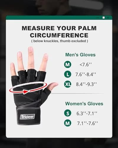 Trideer Workout Gloves with Wrist Wraps - Full Palm Protection & Extra Grips - Small thumbnail 6