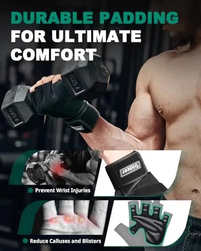 Trideer Workout Gloves with Wrist Wraps - Full Palm Protection & Extra Grips - Small thumbnail 3