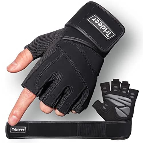 Trideer Workout Gloves with Wrist Wraps - Full Palm Protection & Extra Grips - Small — Black-Wrist / X-Large