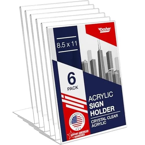 Dasher Products Acrylic Sign Holder 8.5 x 11 | Slant Back Display Stand for Office & Table Signs thumbnail 1