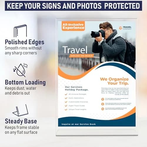 Dasher Products Acrylic Sign Holder 8.5 x 11 | Slant Back Display Stand for Office & Table Signs thumbnail 4