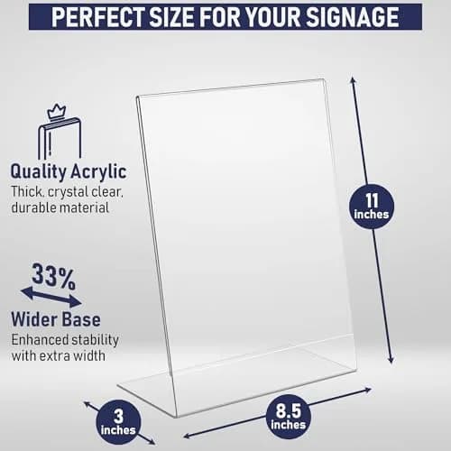 Dasher Products Acrylic Sign Holder 8.5 x 11 | Slant Back Display Stand for Office & Table Signs thumbnail 2