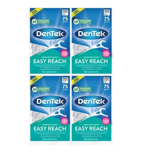 DenTek Complete Clean Easy Reach Floss Picks, Mouthwash Blast Flavor, 75 ct. (Pack of 4) | Advanced Fluoride Coating thumbnail 1