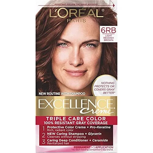 L'Oreal Excellence Creme Triple Protection Hair Color Light Reddish Brown 6RB | Permanent, Deep Nourishment, 6 Pack thumbnail 1