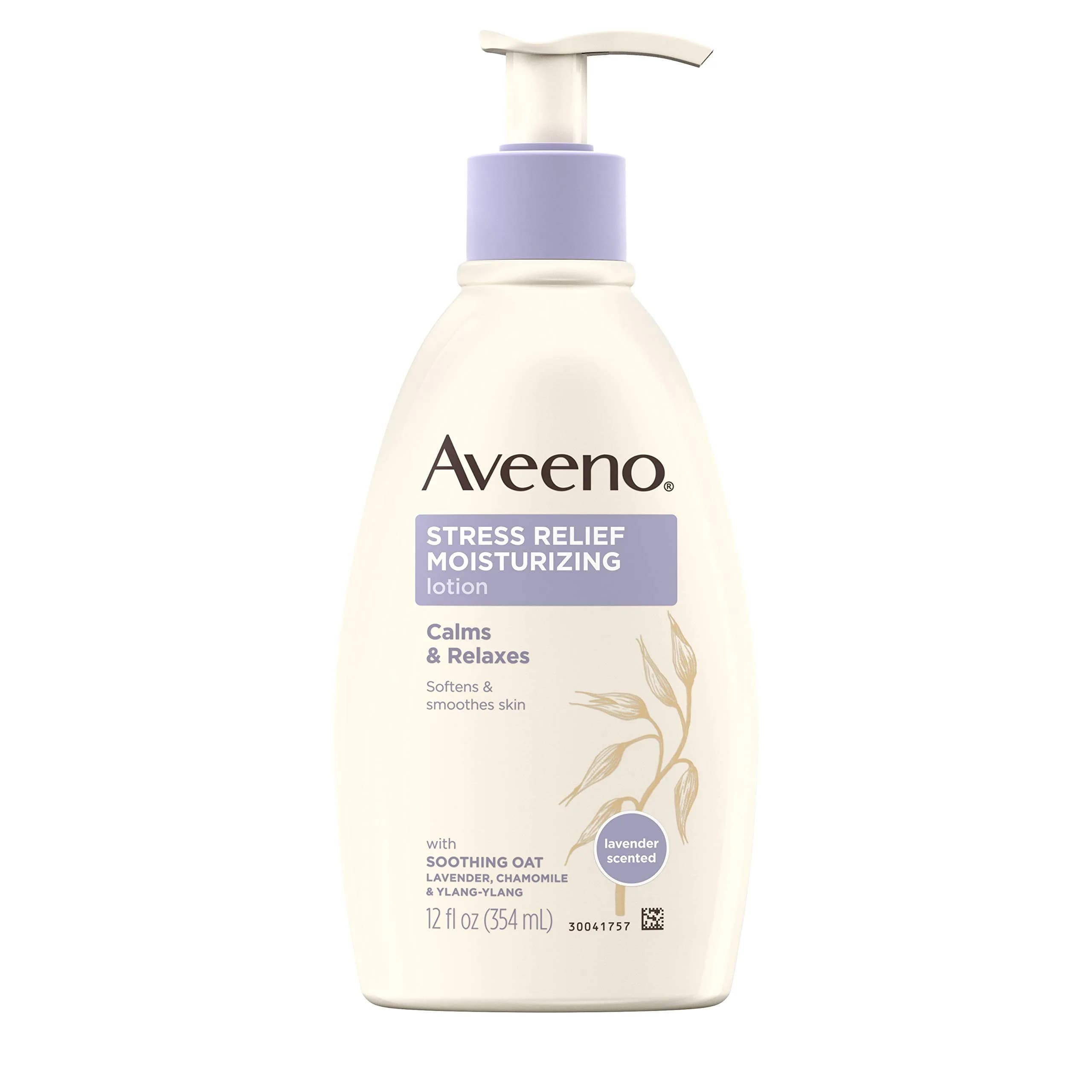 Aveeno Stress Relief Moisturizing Lotion, Lavender Scent, 12 Fl Oz (Pack of 4) - Soothing Hydration - main product image