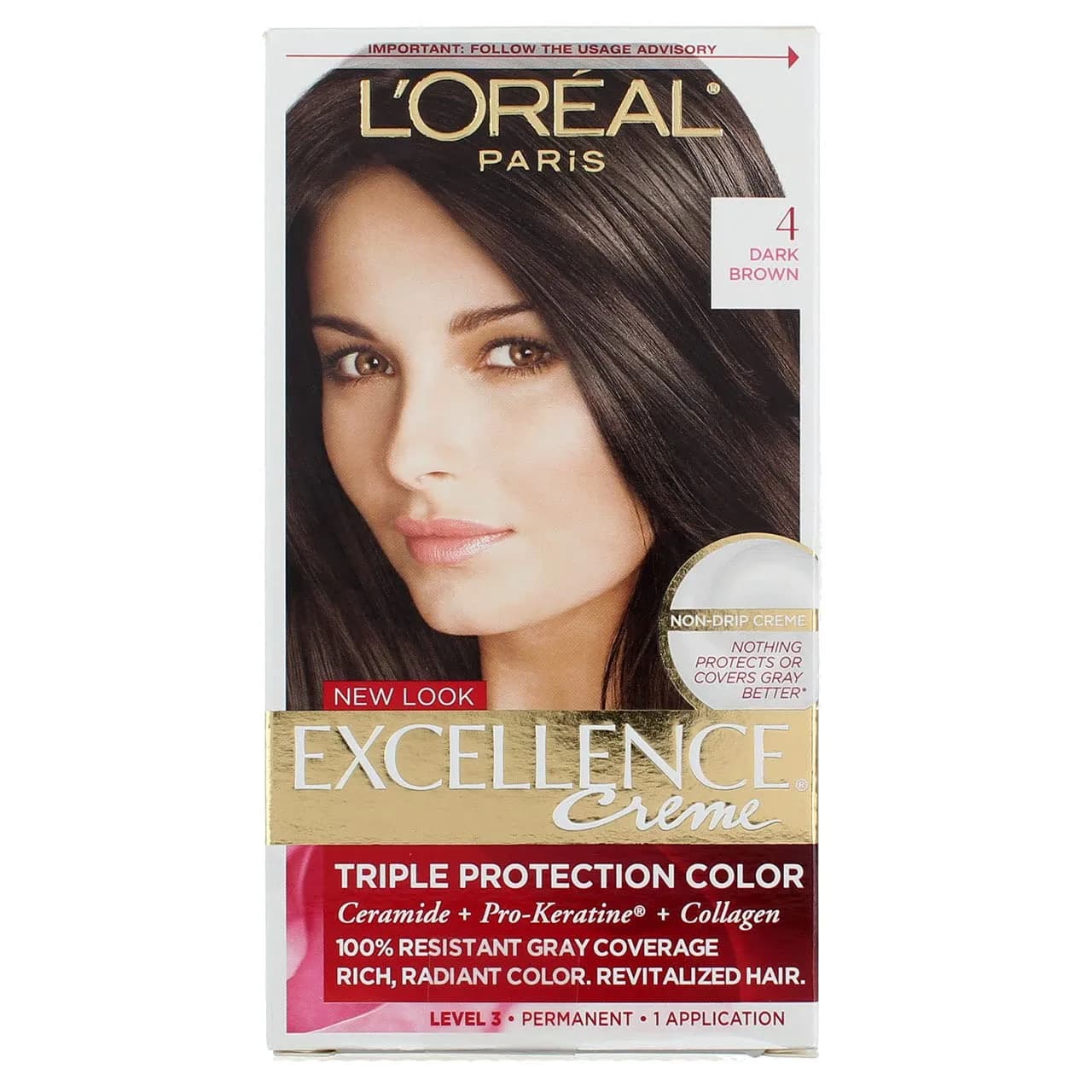 L'Oreal Paris Excellence Triple Protection Permanent Hair Color Creme, Dark Brown (4) | 8 Pack, Rich, Radiant & Gray Coverage — 4 Dark Brown