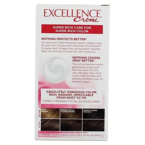 L'Oreal Paris Excellence Triple Protection Permanent Hair Color Creme, Dark Brown (4) | 8 Pack, Rich, Radiant & Gray Coverage thumbnail 3