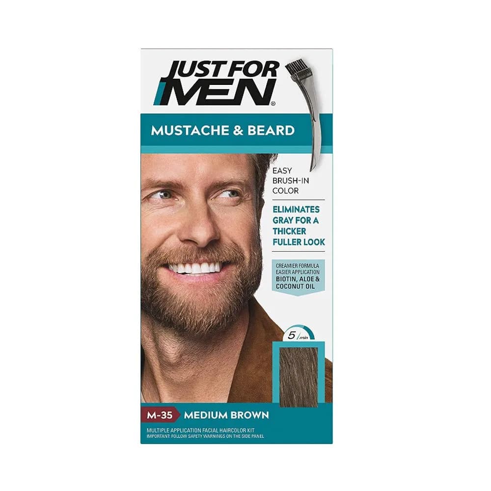 Just for Men Hair Color Gel Mustache & Beard M-35 Medium Brown 1 ea (Pack of 7) | Fast 5-min Application, Enriched with Keratin & Aloe