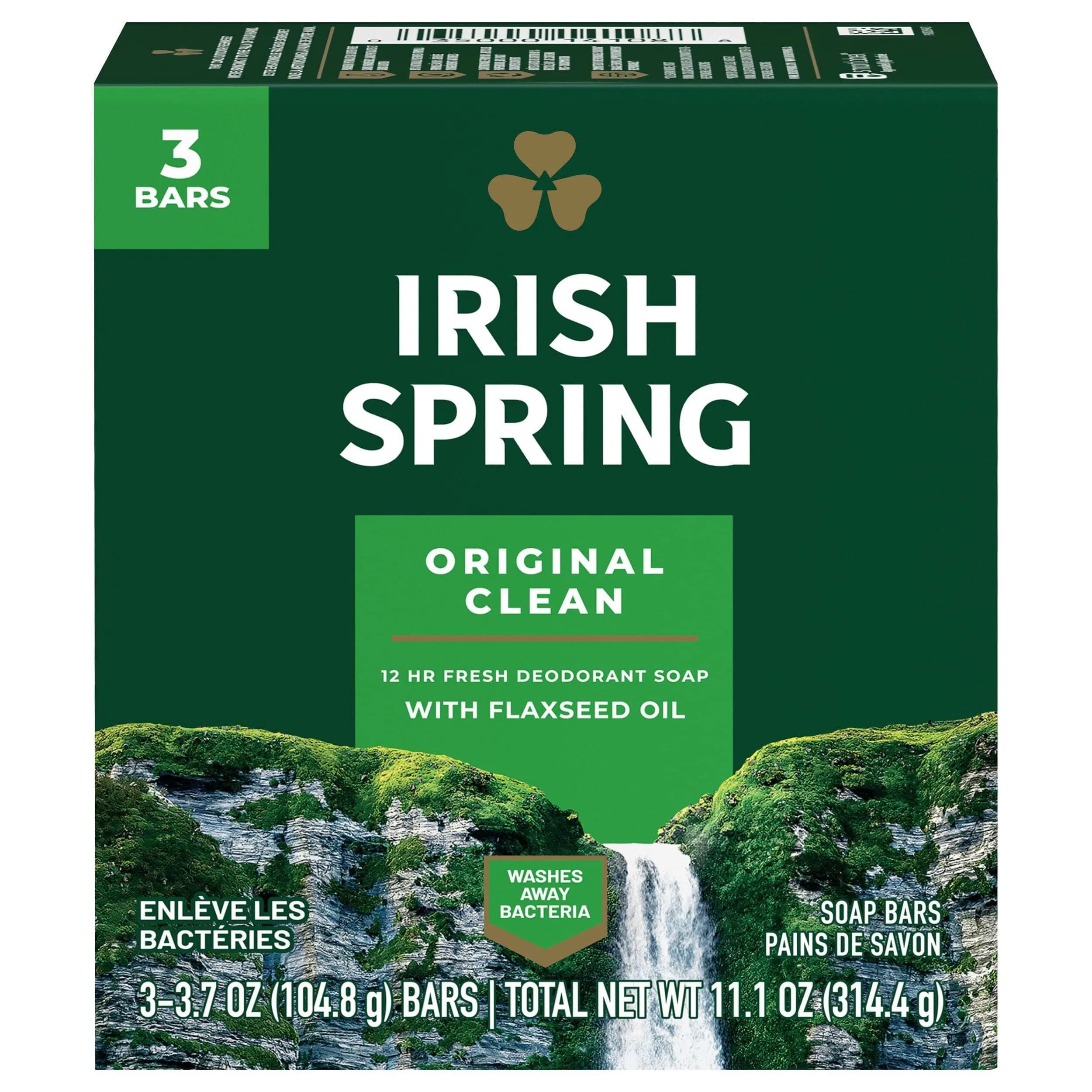 Irish Spring Original Scent Bar Soap 3.2 oz (90.7 g) | Classic Clean & Fresh — Irish Spring Deodorant Bar Soap, Original, 3.75 oz bars, 3 ea