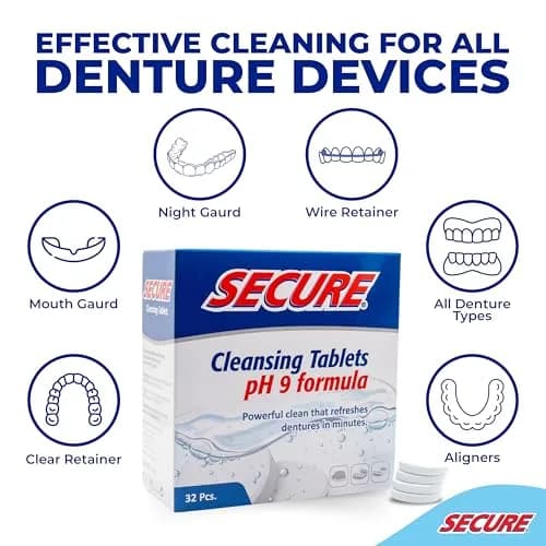 Secure Denture Cleaning Tablets 64 Count | pH 9 Formula for Deep Disinfection thumbnail 5