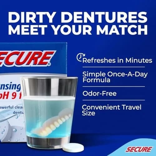 Secure Denture Cleaning Tablets 64 Count | pH 9 Formula for Deep Disinfection thumbnail 2