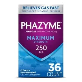 Phazyme Maximum Strength Gas and Bloating Relief 36 Fast GELS Pack of 3 | 250 mg Simethicone & 750 mg Calcium Carbonate | Fast-Acting Chewable Relief thumbnail 2