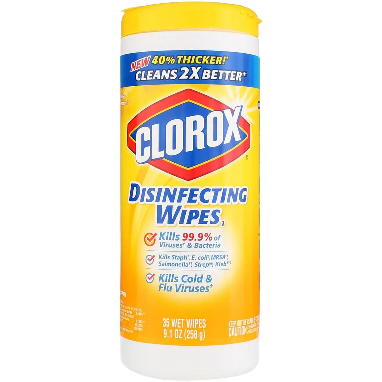 Clorox Disinfecting Wipes Lemon 35CT | Thick, 99.9% Germ Kill, Bleach-Free, Multi-Surface (enables 210 wipes, 2.27kg)