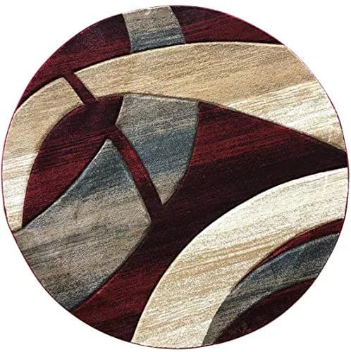 Sculpture Modern Round Contemporary Area Rug Red Burgundy Design 248 (5 Feet 6 Inch x 5 Feet 6 Inch) | Soft, Durable & Stylish thumbnail 1