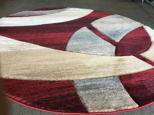 Sculpture Modern Round Contemporary Area Rug Red Burgundy Design 248 (5 Feet 6 Inch x 5 Feet 6 Inch) | Soft, Durable & Stylish thumbnail 4