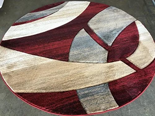 Sculpture Modern Round Contemporary Area Rug Red Burgundy Design 248 (5 Feet 6 Inch x 5 Feet 6 Inch) | Soft, Durable & Stylish thumbnail 8