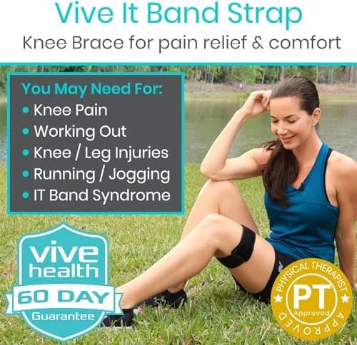 Vive IT Band Strap - Iliotibial Band Compression Wrap - Outside of Knee - 1 Count (Black) thumbnail 2