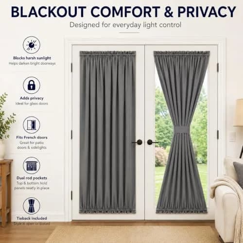 Aquazolax Grey Curtains for Door Window 54W x 40L | Elegant Privacy & Light Control thumbnail 5